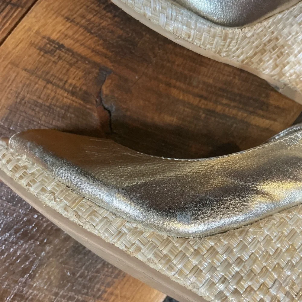 Lilly Pulitzer Kristen Gold Metallic Leather Wedge Espadrilles | Women’s Size 10